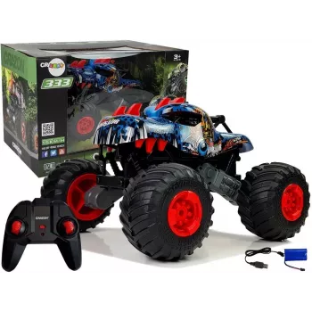 LEAN TOYS 9023 Dinosaur Remote Control Terrain Car with Big Wheels 2.4G – 1:16 Scale 4WD Off-Road RC Vehicle, Green/Brown
