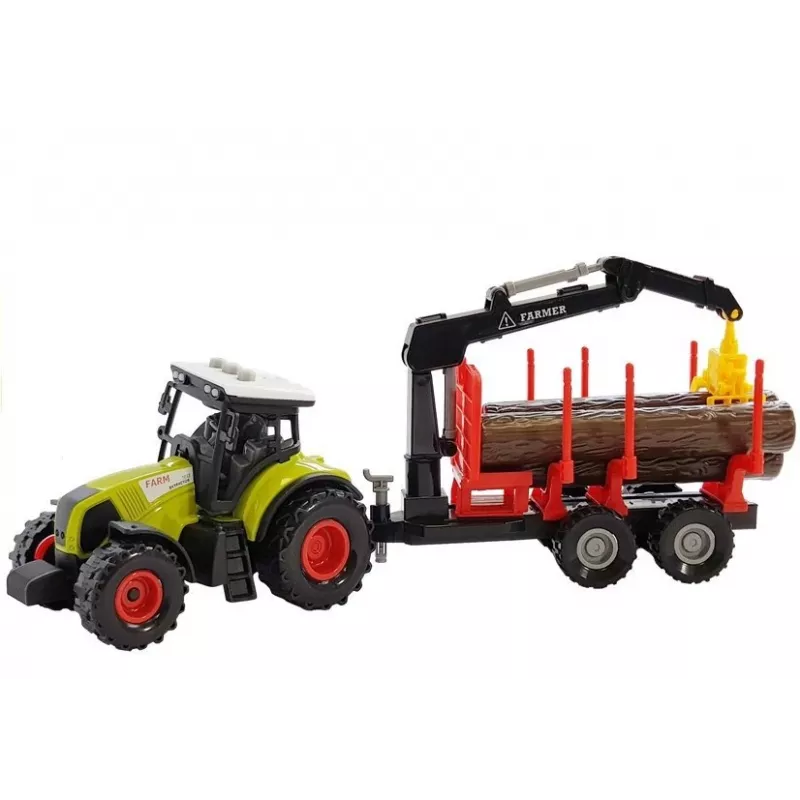LEAN TOYS Fendt 209 S Tractor with Forest Trailer and Logs, 1:16 Scale, Green/Grey/Red