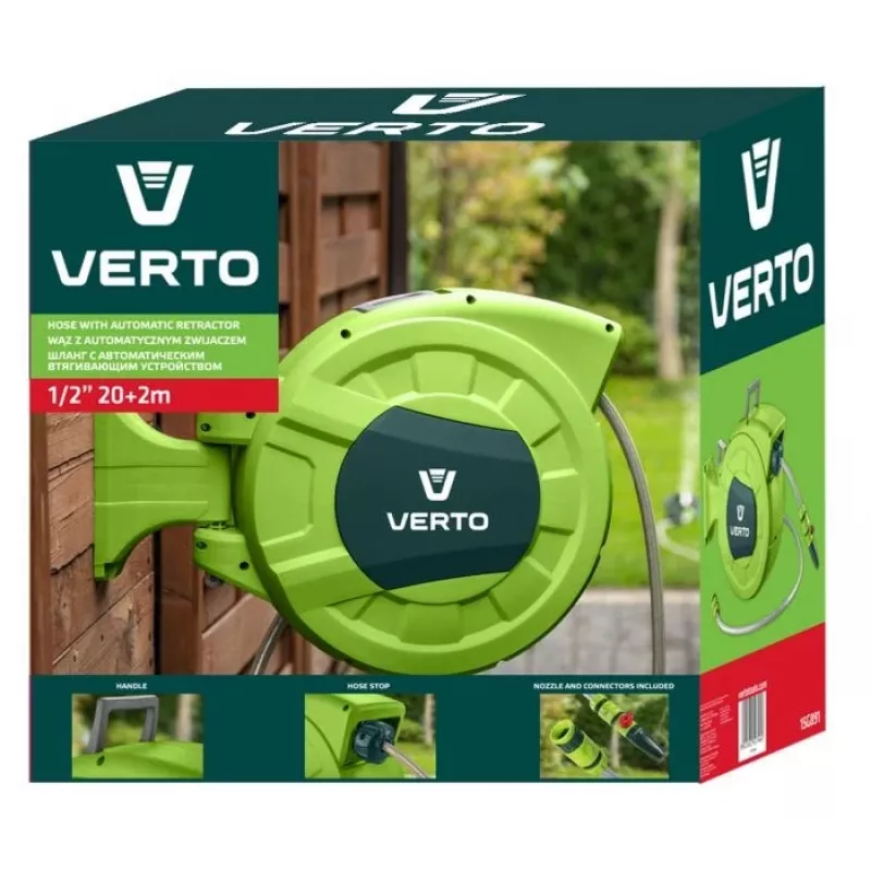 Verto 15G891 3-Layer Reinforced PVC Garden Hose, 1/2 inch x 20 m, UV & Algae Resistant, Burst Pressure 20 bar, Green