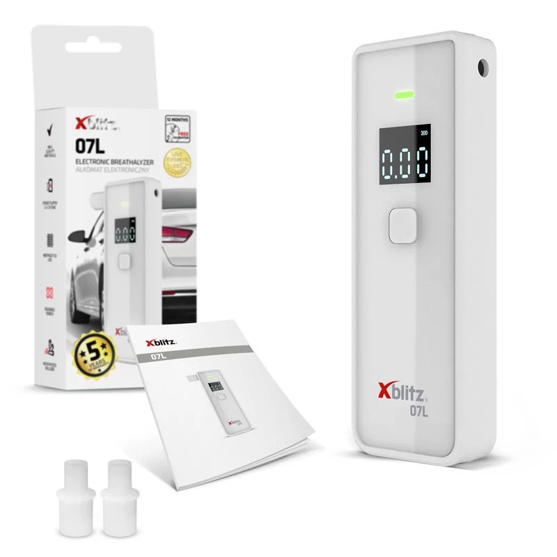 XBLITZ 07L Semiconductor Breathalyzer with LCD Backlight, 5 Mouthpieces, CE Certified