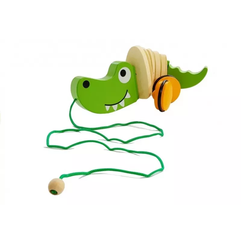 LEAN TOYS Wooden Crocodile on Wheels 18cm Pull-Along Toy
