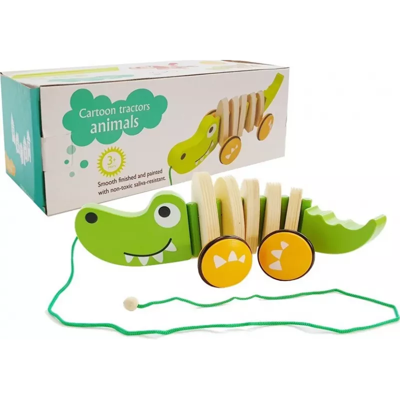 LEAN TOYS Wooden Crocodile on Wheels 18cm Pull-Along Toy