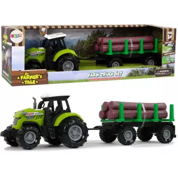 LEAN TOYS Green Tractor with Log Trailer and Sound Effects