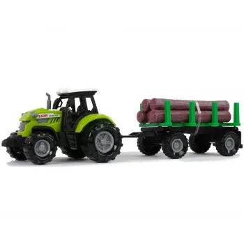 LEAN TOYS Green Tractor with Log Trailer and Sound Effects