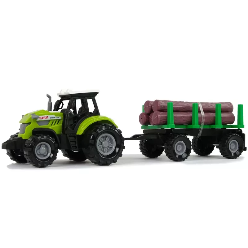 LEAN TOYS Green Tractor with Log Trailer and Sound Effects