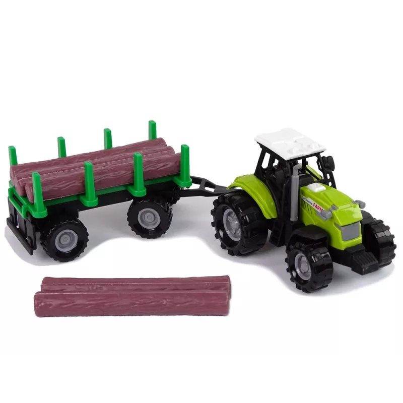 LEAN TOYS Green Tractor with Log Trailer and Sound Effects