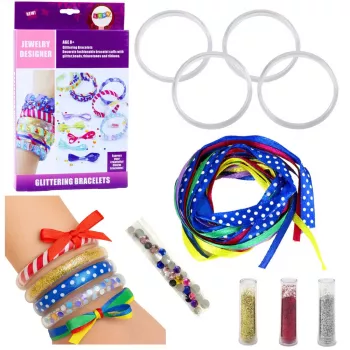 LEAN TOYS DIY Glitter Ribbon Bracelet Making Kit, 10 Bracelets, Ages 6+