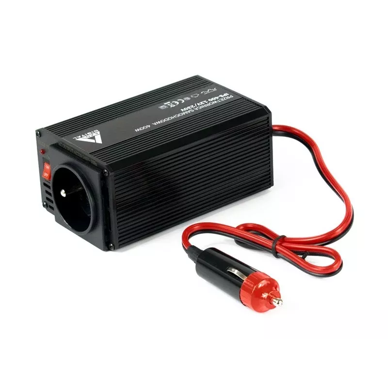 AZO Digital IPS-400 400W 12V DC to 230V AC Modified Sine Wave Power Inverter with Schuko Socket, Battery Clamps and Cigarette Lighter Plug