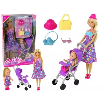 LEAN TOYS Baby Stroller Doll Set with Accessories – Pink Pram with Soft Doll, Feeding Bottle, Blanket & Bag
