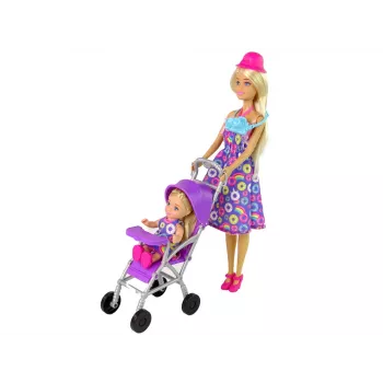 LEAN TOYS Baby Stroller Doll Set with Accessories – Pink Pram with Soft Doll, Feeding Bottle, Blanket & Bag
