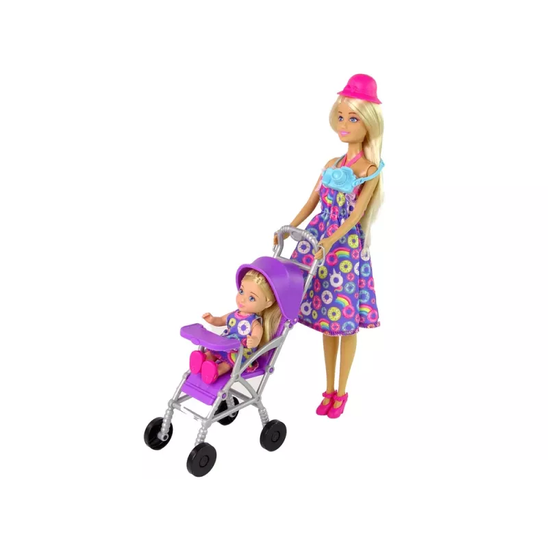 LEAN TOYS Baby Stroller Doll Set with Accessories – Pink Pram with Soft Doll, Feeding Bottle, Blanket & Bag
