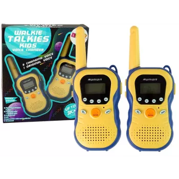 LEAN TOYS Walkie Talkies for Kids Yellow - PMR446 Two-Way Radio Set with 8 Channels, Up to 3 km Range, Backlit LCD, Flashlight, VOX, Belt Clip - 2 Units