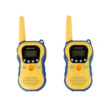 LEAN TOYS Walkie Talkies for Kids Yellow - PMR446 Two-Way Radio Set with 8 Channels, Up to 3 km Range, Backlit LCD, Flashlight, VOX, Belt Clip - 2 Units