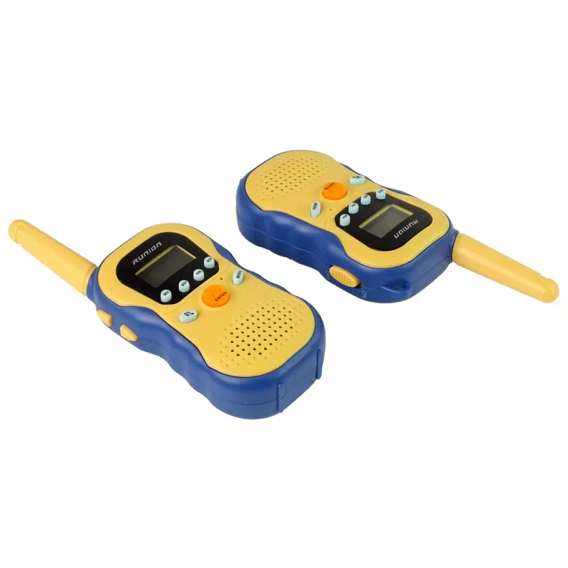 LEAN TOYS Walkie Talkies for Kids Yellow - PMR446 Two-Way Radio Set with 8 Channels, Up to 3 km Range, Backlit LCD, Flashlight, VOX, Belt Clip - 2 Units