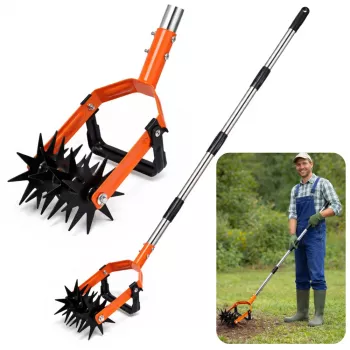 LEAN TOYS Rotary Garden Weeder with Telescopic Handle, 5-Star Tines, Adjustable 90-150 cm, Green/Black