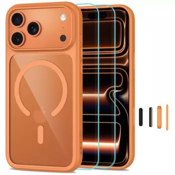 TECH-PROTECT MAGONE MagSafe Case with 2-Pack Tempered Glass Screen Protector for iPhone 17 Pro / 18 Pro - Cosmic Orange/Clear