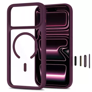 TECH-PROTECT MagOne MagSafe Case with Tempered Glass Screen Protector 2-Pack for iPhone 17 Pro Max / 18 Pro Max - Dark Cherry/Clear