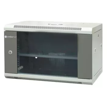 EMITER EM/AP6406 19-Inch 6U Wall-Mount Network Cabinet, 600x450x370 mm, Tempered Glass Door, Steel, Black