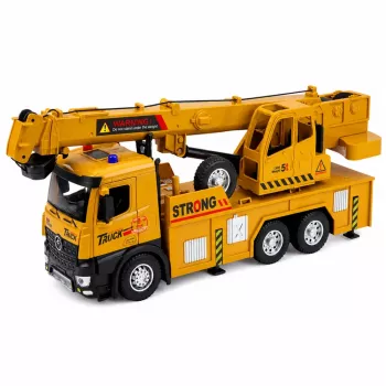 LEAN TOYS 1:12 RC Truck with Crane - Metal Cab, Lights, Sounds, 2.4GHz 8-Channel Remote Control