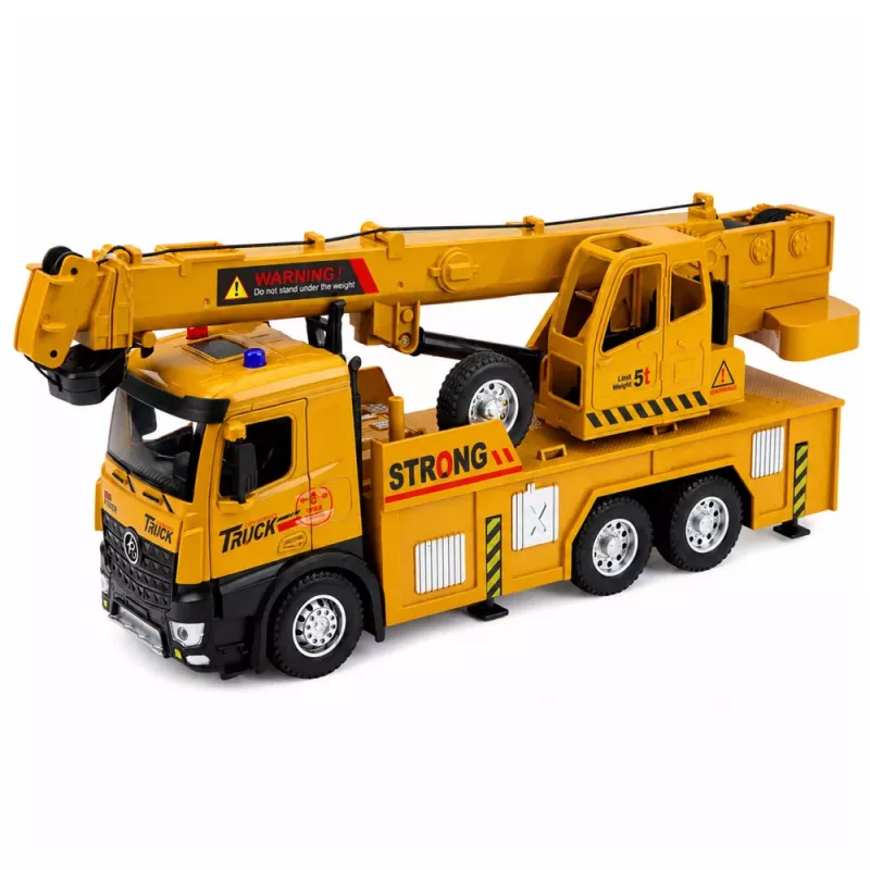 LEAN TOYS 1:12 RC Truck with Crane - Metal Cab, Lights, Sounds, 2.4GHz 8-Channel Remote Control
