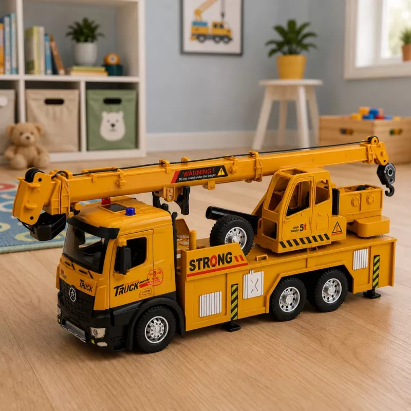 LEAN TOYS 1:12 RC Truck with Crane - Metal Cab, Lights, Sounds, 2.4GHz 8-Channel Remote Control
