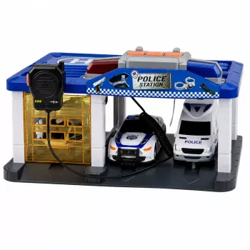 LEAN TOYS Police Station Garage with 2 Cars, Helicopter, Walkie-Talkie, Lights & Sounds | 31588