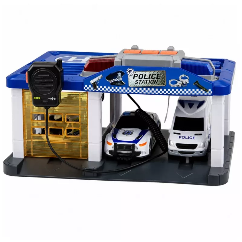LEAN TOYS Police Station Garage with 2 Cars, Helicopter, Walkie-Talkie, Lights & Sounds | 31588