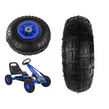 LEAN TOYS Gokart Wheel A15 Blue - 280 mm Pneumatic Replacement Wheel with 12 mm Bore, All-Terrain Tread, Ball Bearings, Schrader Valve, Inner Tube Included