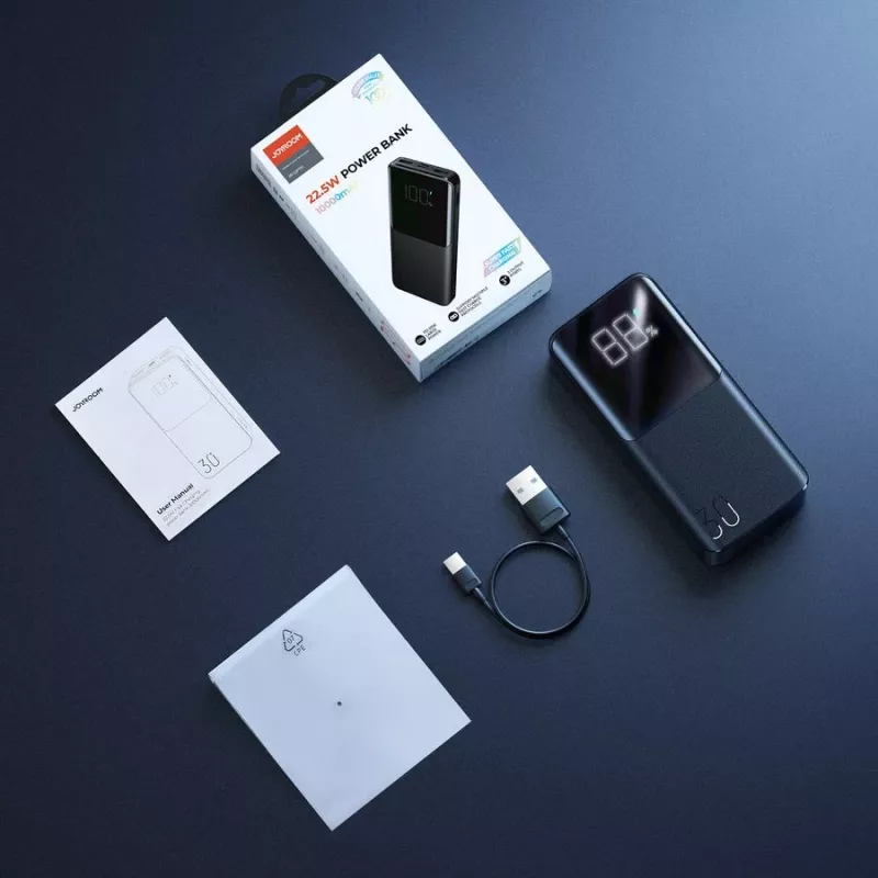 JOYROOM JR-QP193 30000 mAh 22.5W Power Bank with Digital Display, PD3.0/QC3.0, 3 Outputs (2 USB-A + 1 USB-C), 2 Inputs (USB-C + Micro USB), Black