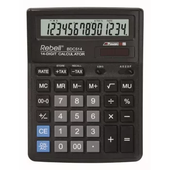 REBELL RE-BDC514 BX Desktop Calculator 12-Digit Dual Power Black/Silver