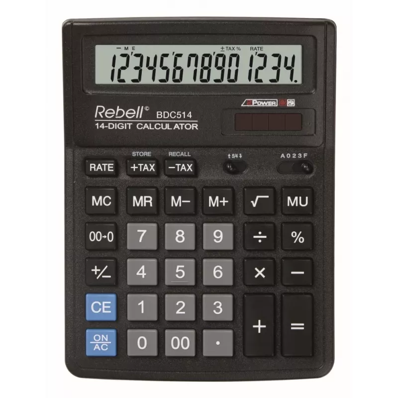 REBELL RE-BDC514 BX Desktop Calculator 12-Digit Dual Power Black/Silver