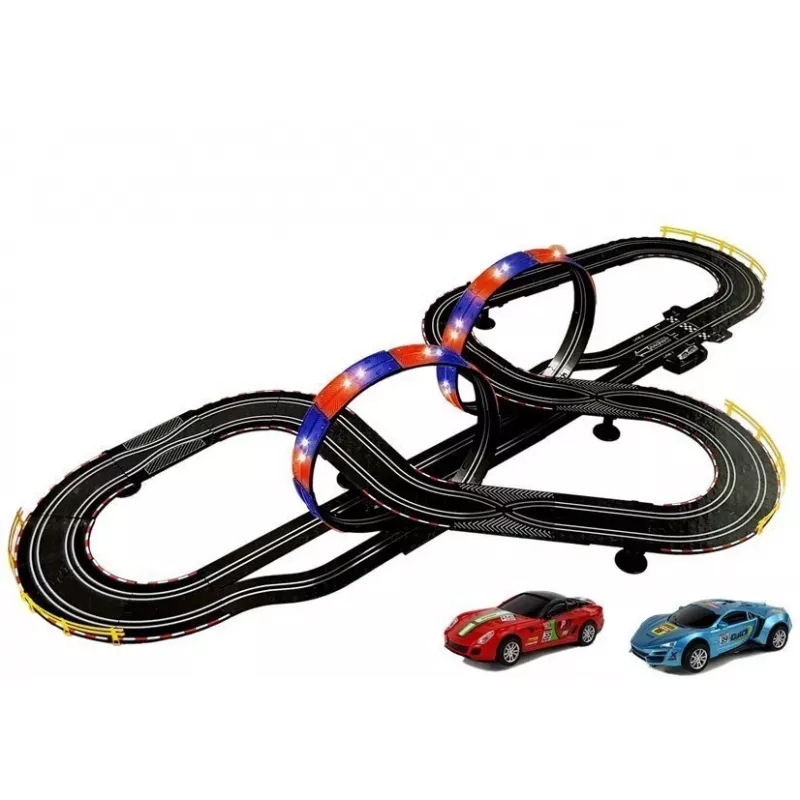 LEAN TOYS Race Track 2 Cars Top Turbo Lights 7.6 m long