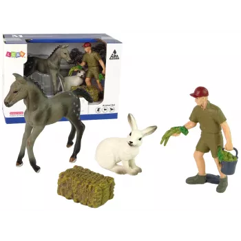 LEAN TOYS Animal Figurine Set Horse Grey Hare Farmer
