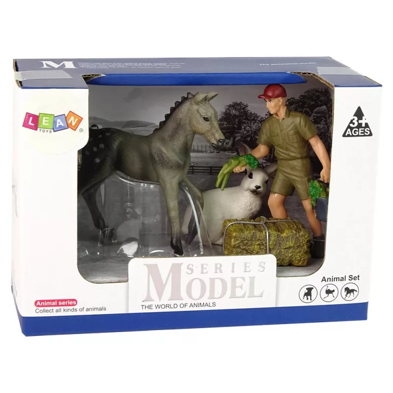 LEAN TOYS Animal Figurine Set Horse Grey Hare Farmer