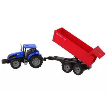 LEAN TOYS Tractor with Trailer Agricultural Vehicle Farm Blue