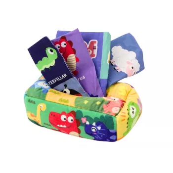 LEAN TOYS Soft Tissue Box with 6 fabrics and 3 rustling colorful wipes