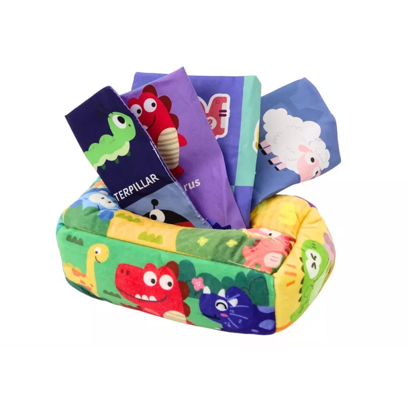 LEAN TOYS Soft Tissue Box with 6 fabrics and 3 rustling colorful wipes