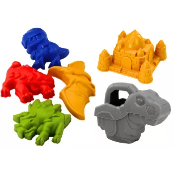LEAN TOYS Sand Bucket Set with Shower, Spatula, Rake, Molds, Dinosaurs