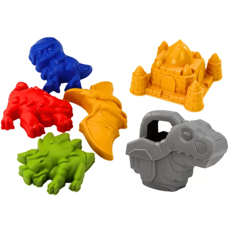 LEAN TOYS Sand Bucket Set with Shower, Spatula, Rake, Molds, Dinosaurs