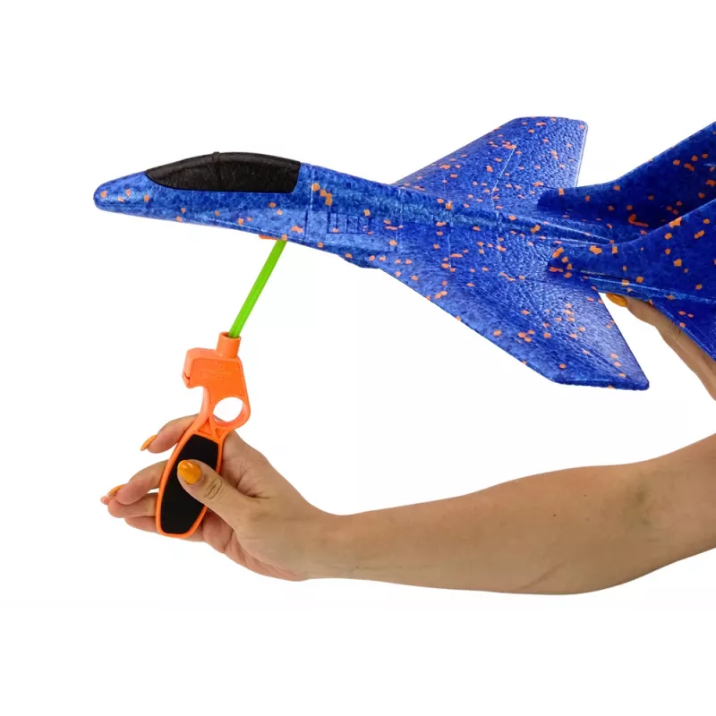 LEAN TOYS Styrofoam Fighter Plane With Blue Slingshot Launcher