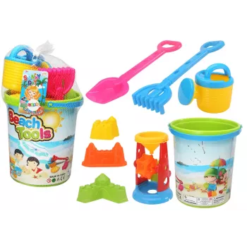 LEAN TOYS Sand Toy Set, Bucket, Grinder, Watering Can, Colorful Molds