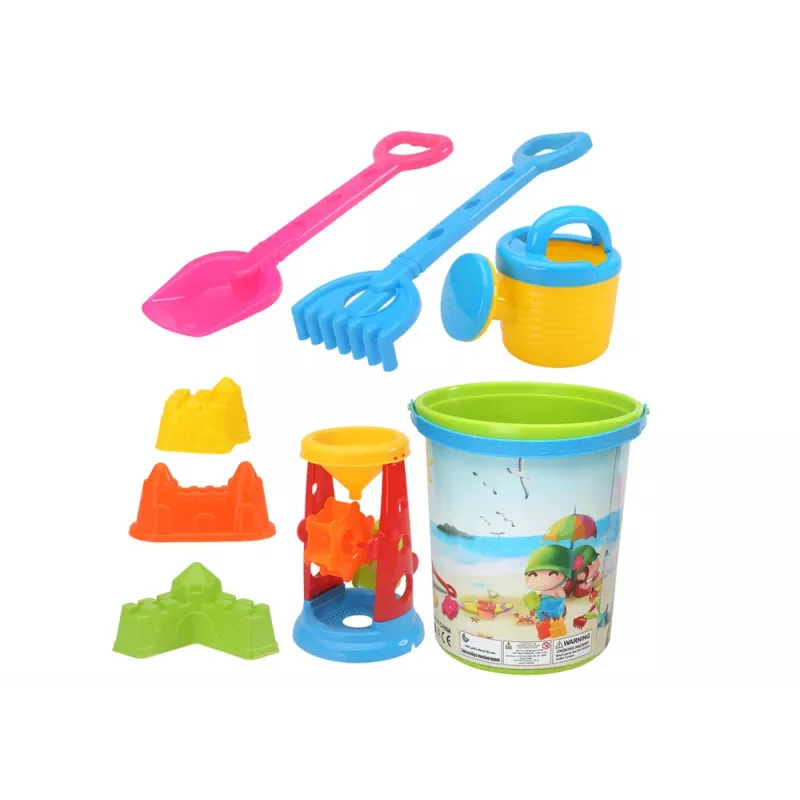 LEAN TOYS Sand Toy Set, Bucket, Grinder, Watering Can, Colorful Molds