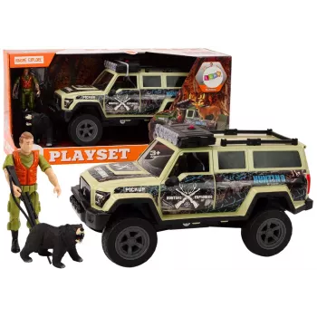LEAN TOYS Off-Road Hunting Car Hunter Bear Lights Sounds Beige