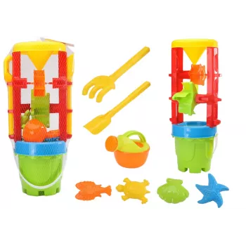 LEAN TOYS 18546 Sand Toy Set with Large Grinder, Bucket, and Colorful Molds – 7-Piece Beach and Sandbox Play Kit for Kids 12 Months+