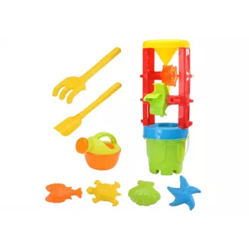 LEAN TOYS 18546 Sand Toy Set with Large Grinder, Bucket, and Colorful Molds – 7-Piece Beach and Sandbox Play Kit for Kids 12 Months+