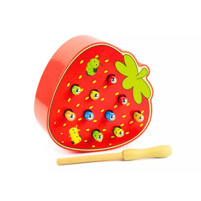 LEAN TOYS Wooden Skill Game Catch the Bug Strawberry Red
