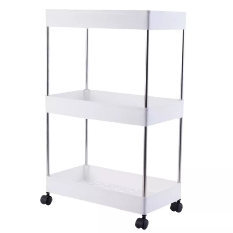 LEAN TOYS Mobile Shelf 3 Shelves White on Wheels
