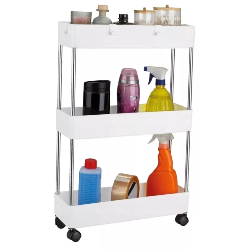 LEAN TOYS Mobile Shelf 3 Shelves White on Wheels