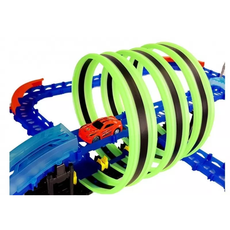 LEAN TOYS Racing Track Glowing in the Dark with Loops and Remote-Controlled Car