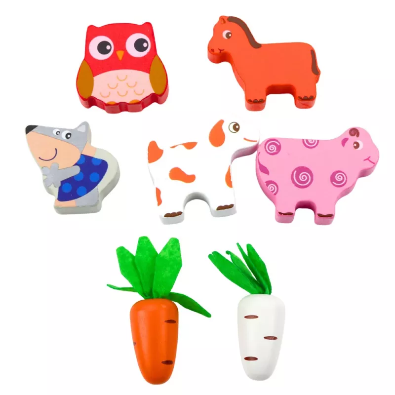 LEAN TOYS Wooden Educational Toy Happy Farm Magnetic Worm Sorter